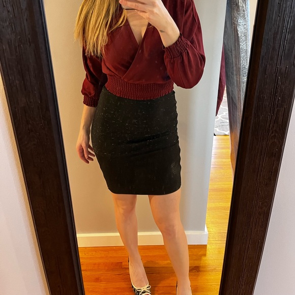 Wilfred Black Heathered Campagne Contrast Zippered Pencil Skirt - Picture 7 of 7